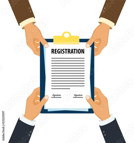Executive handing over registration document