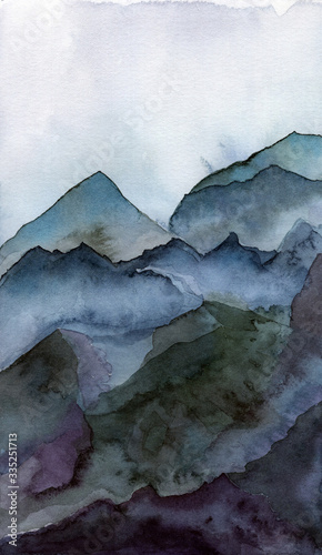 Mountains Watercolor Illustration Background Hand Drawn