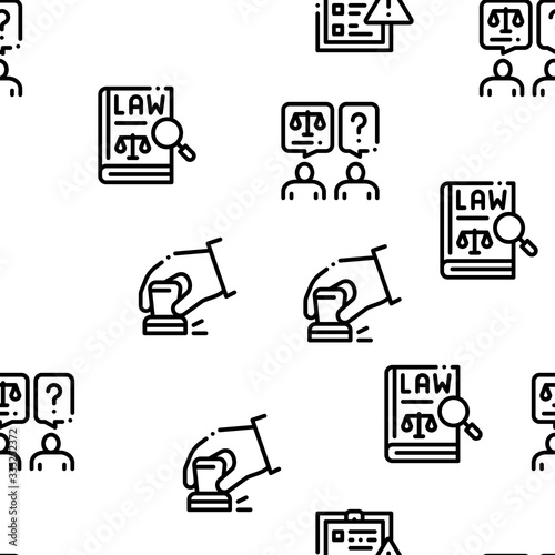 Notary Service Agency Seamless Pattern Vector Thin Line. Illustrations