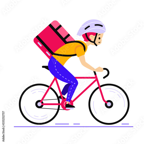 vector cartoon flat style courier on a bicycle 