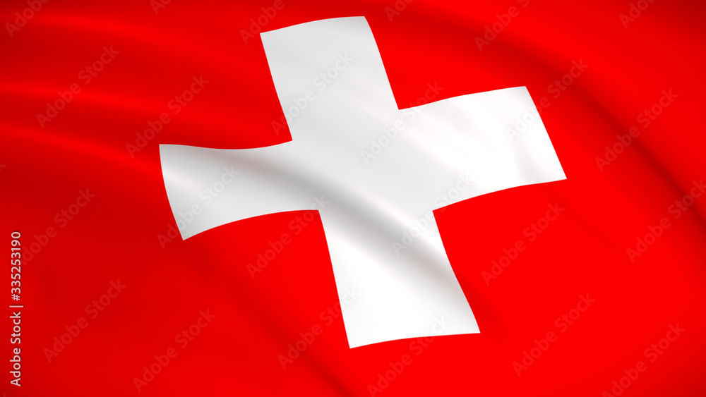 Obraz premium The national flag of Switzerland (Swiss flag) - waving background illustration. Highly detailed realistic 3D rendering
