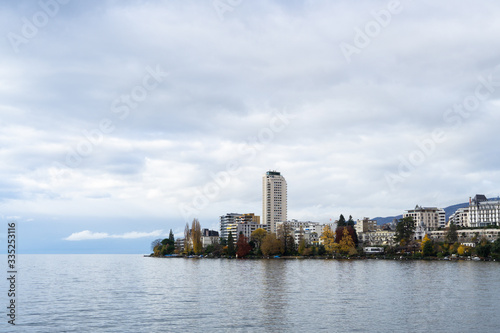 Montreux, a city in Switzerland  at the Lake Geneva in autumn. View over the lake. © Frederick