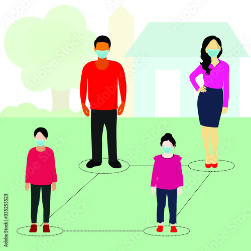 Social distancing for avoid virus with wear mask  Illustration