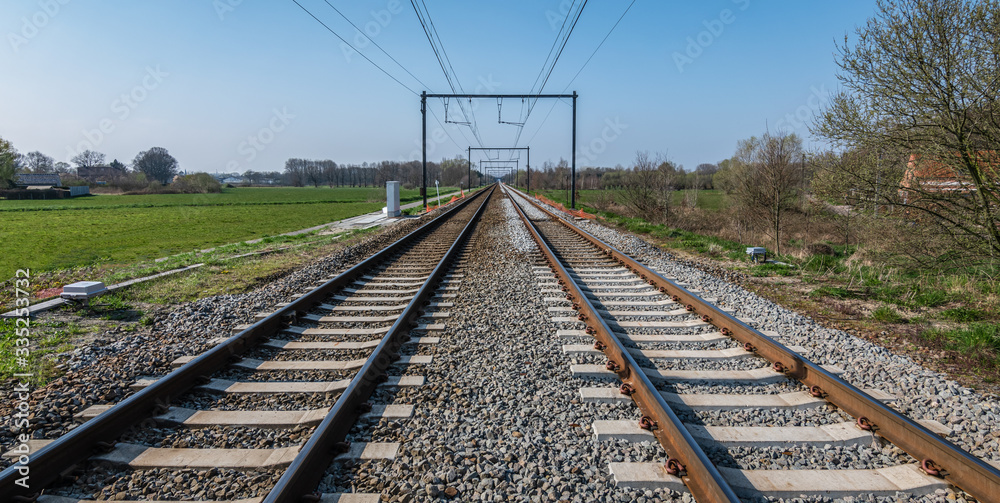 Railroad tracks in the countryside of Belgium.
