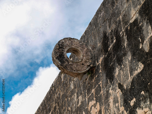 Close-up of mayan ball court at Chichén-Itzá, Yucatan, Mexico, withouth people photo