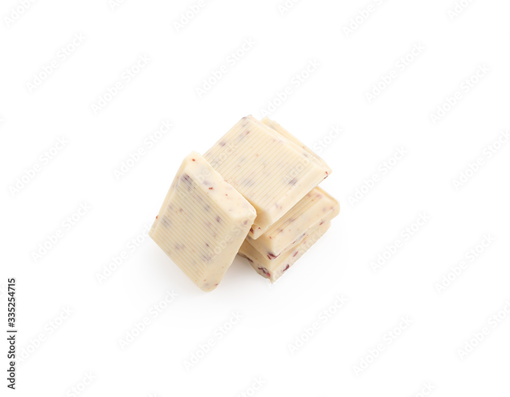 white chocolate with strawberry on isolated white background white chocolate with strawberry on isolated white background
