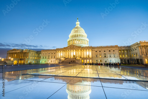 The United States Capitol building at night in Washington DC, United States of America
