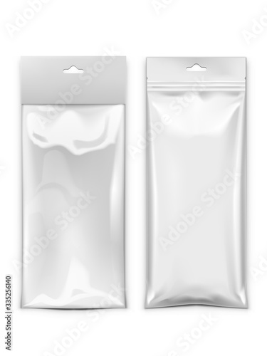 Two White Long Blank Hang Slot Plastic Pocket Bag