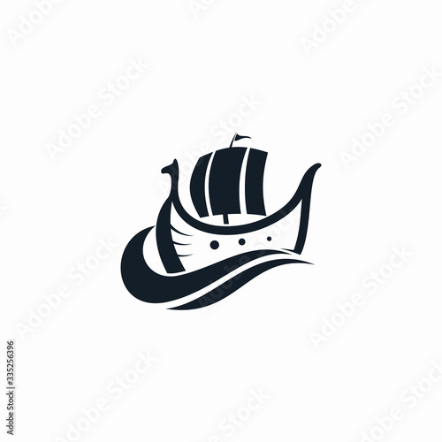 viking ship logo black vector