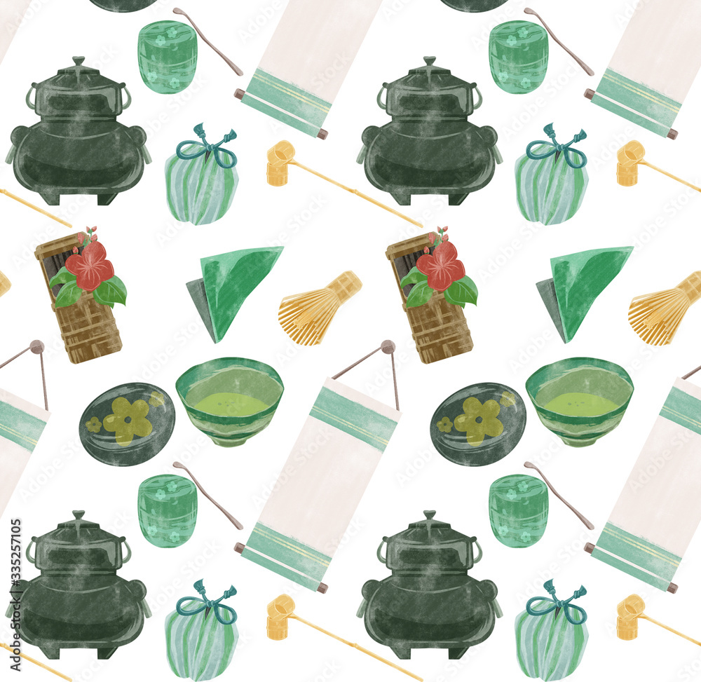 茶道道具パターンイラスト Stock Illustration Adobe Stock