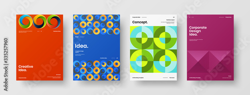 Company identity brochure template collection. Business presentation vector A4 vertical orientation front page mock up set. Corporate report cover abstract geometric illustration design layout bundle.