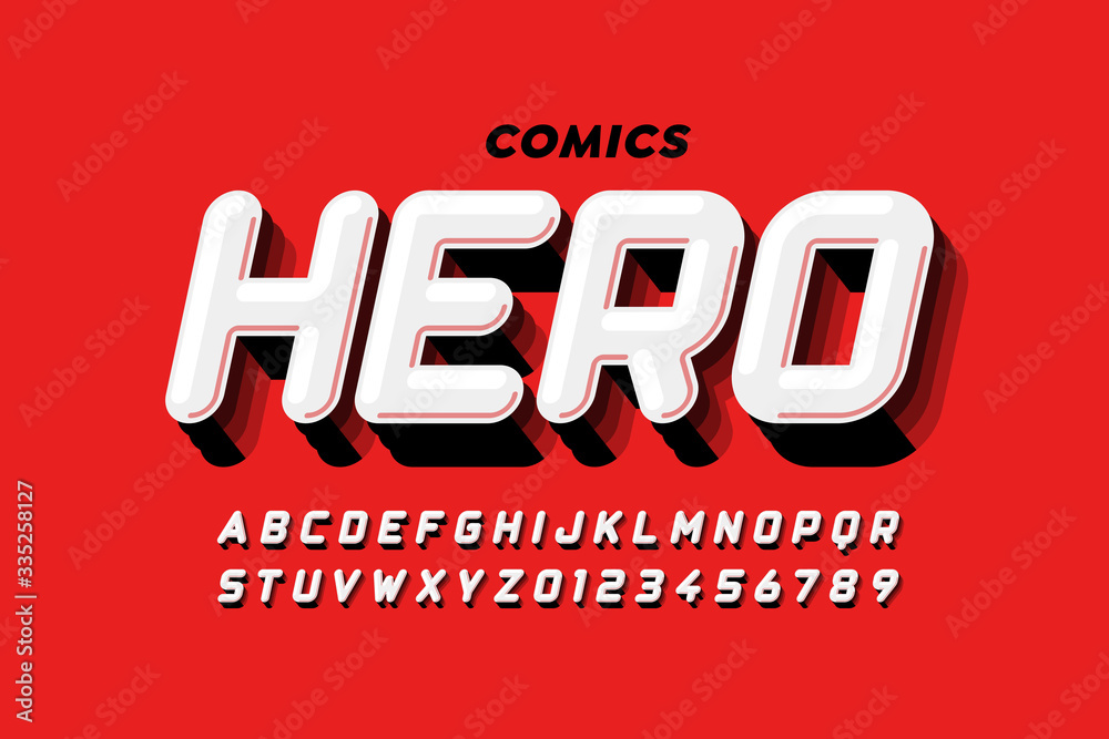 Comics super hero style font design, alphabet letters and numbers