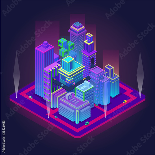 Isometric business center with skyscrapers