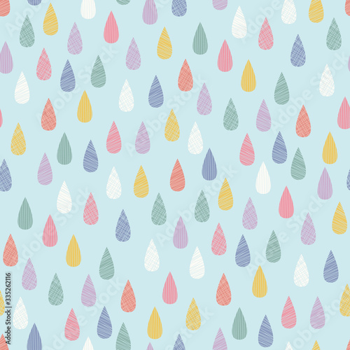 Rainbow raindrops vector seamless pattern. Great for paper products and stationery such as invitations, notebooks and party items. Would be great for gift and home ware products such as bedding as