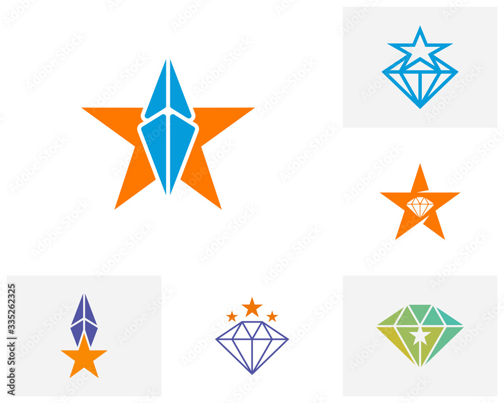 Set of Diamond star logo design vector template, Creative Diamond logo concept