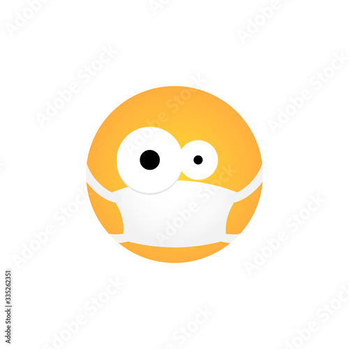 Surprised Kawaii emoticon with medical mask isolated on white background. Corona virus protection concept. Emoji flat design for social media chat, web, infographics, apps. Vector illustration