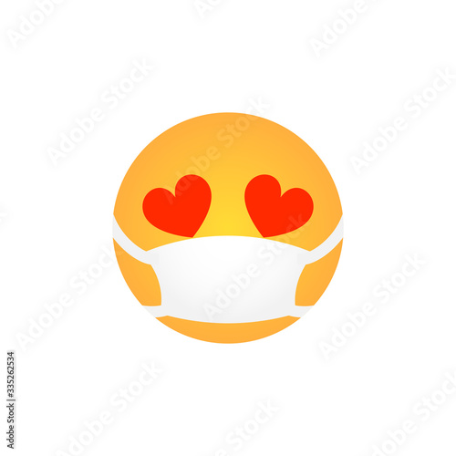 Love Kawaii emoticon with medical mask isolated on white background. Corona virus protection concept. Emoji flat design for social media chat, web, infographics, apps. Vector illustration