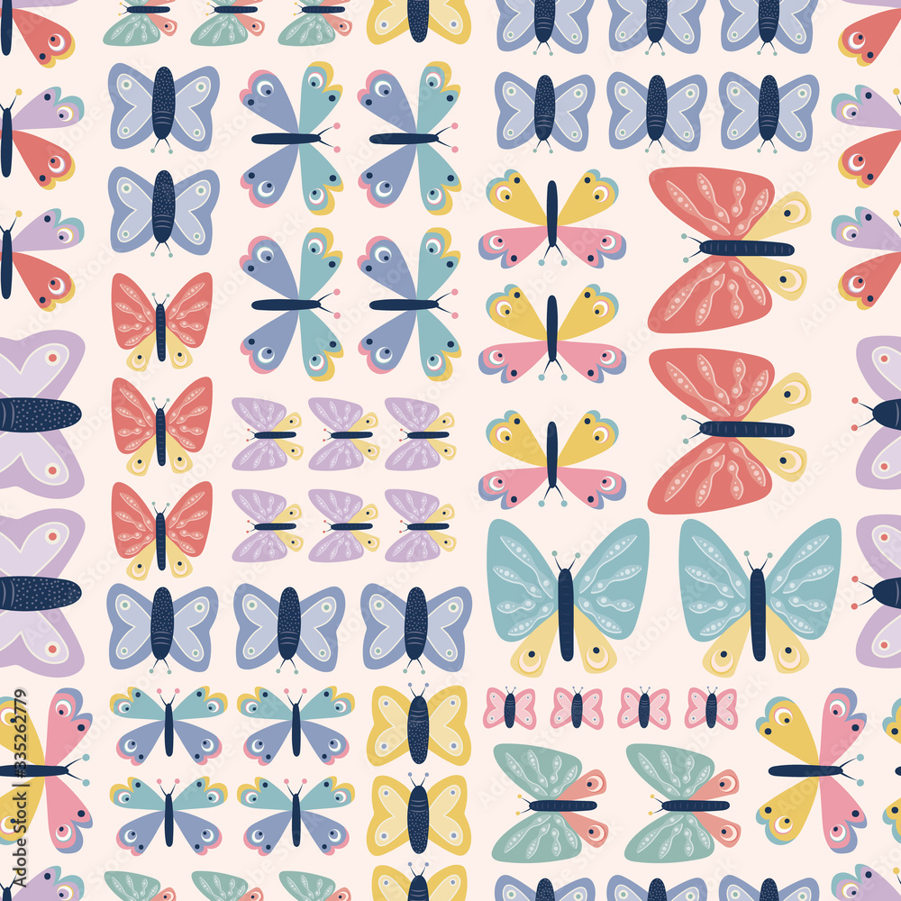 Geometric colorful butterfly seamless repeat pattern. Great for paper products and stationery such as invitations, notebooks and party items. Would be great for gift and home ware products such as