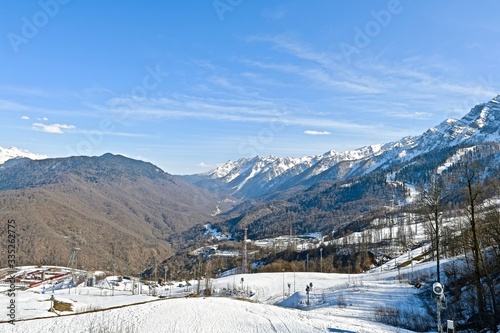 landscape of snow-capped mountains in a ski resort © Aleda