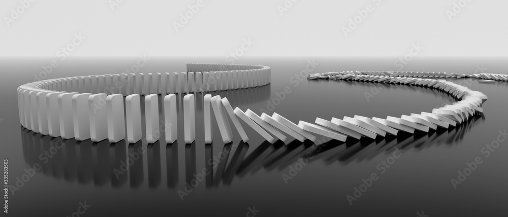 Foto domino effect in action(3d rendering)