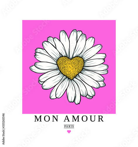 daisy drawing and  fashion slogan for different apparel and T-shirt. - Vector