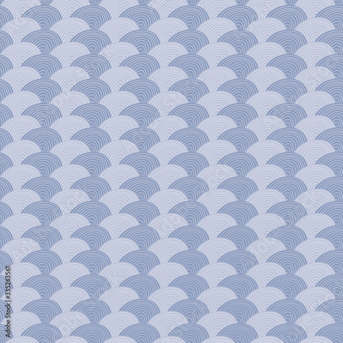 Blue circles clamshell geometric seamless repeat pattern background. Great for paper products and stationery such as invitations, notebooks and party items. Would be great for gift and home ware