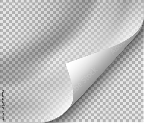 Page curl with shadow on blank sheet of paper for advertising and promotional message isolated on transparent background