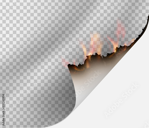 Page curl with shadow on blank sheet of paper burning templates isolated on transparent background