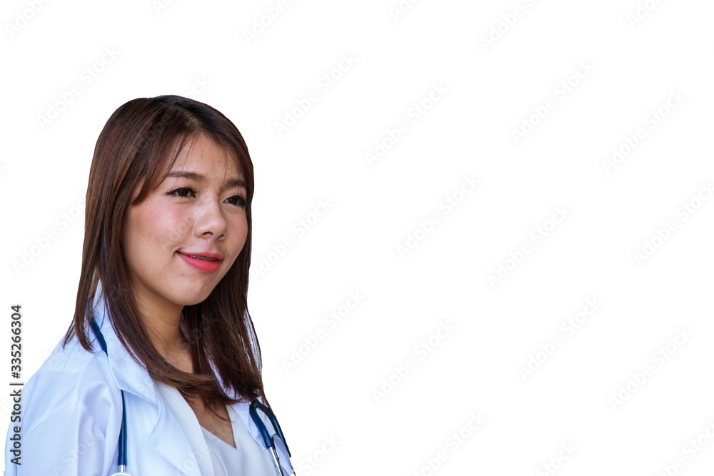 Asian woman doctor is on white background Asian woman doctor is on white background