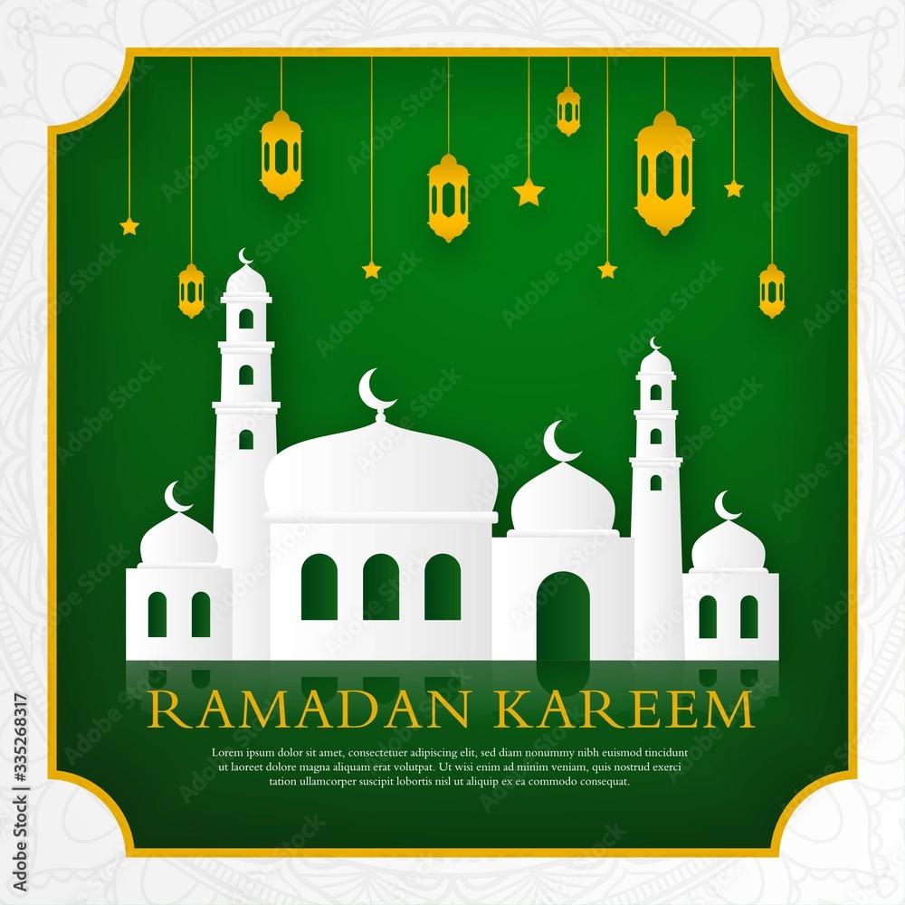 ramadan kareem islamic background design with realistic mosque and arabian lantern