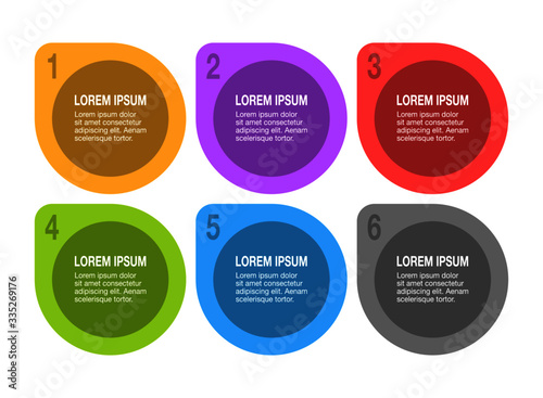 Six steps or options infographic template with numbers/ Set of colorful infographic labels