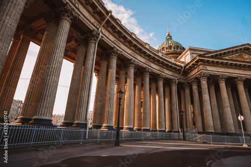 Kazan Cathedral in the center of St. Petersburg, beautiful morning light, no people, empty square, great architecture, historical monument