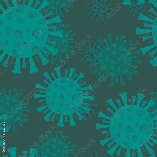 Coronavirus, covid-2019. Novel coronavirus (2019-nCoV). Microscope virus close up. Hand drawn style vector design illustrations. Seamless vector pattern.