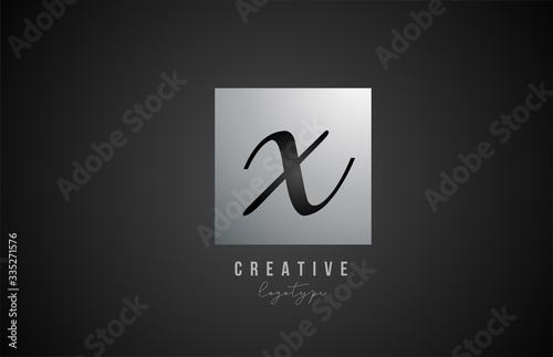silver metal grey X square alphabet letter logo icon design for business and company