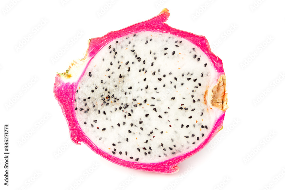 Sliced Ripe Dragon fruit isolated on white background. Pitaya or Pitahaya Top view Sliced Ripe Dragon fruit isolated on white background. Pitaya or Pitahaya Top view