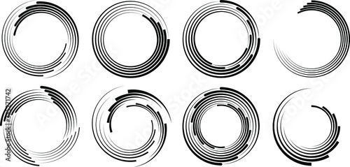 Set of black curvy lines in circle form. Geometric art. Trendy design element for frame, logo, tattoo, sign, symbol, web pages, prints, posters, template, pattern and abstract background