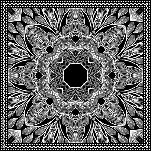 Bandana Clipart Black and White color. Bandana Silk Scarf Pattern. Headband clipart print, vector floral illustration with abstract waves and lines. Use for sublimation printing