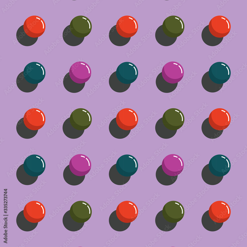 vector seamless abstract pattern with multicolor 3D ball on a pink background. 3D effect. optical illusion.