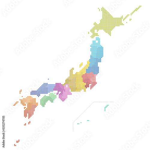 日本地図, ドットマップ, 地方別, 県別, 北方領土（ベクターデータは都道府県ごとにレイヤー分け）