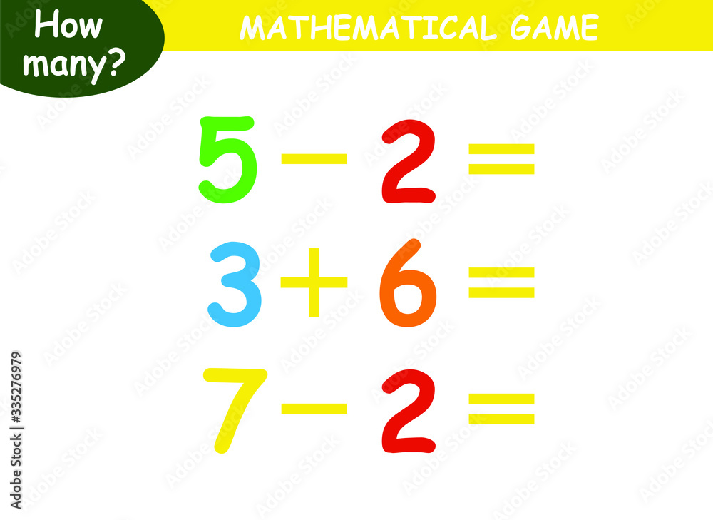 examples of addition and subtraction. educational page with mathematical examples for children. examples of addition and subtraction. educational page with mathematical examples for children.