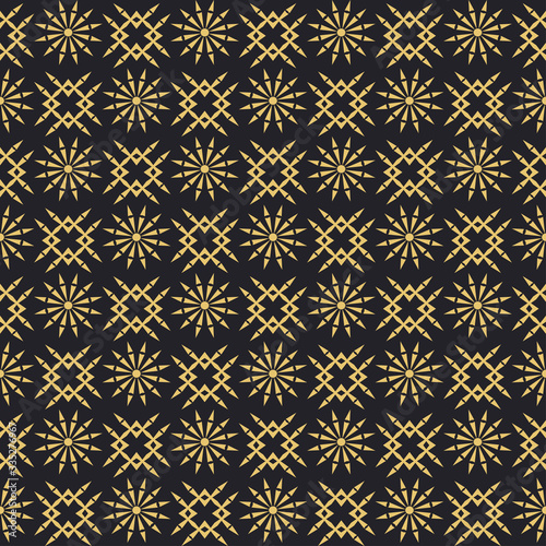 Golden geometric pattern in Asian style on a black background. Texture design: textiles, seamless wallpaper, wrapping paper. Vector image.