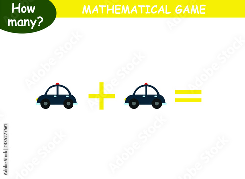 examples of addition with cars. educational page with mathematical examples for children.