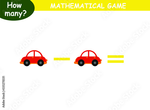 examples of subtraction with cars. educational page with mathematical examples for children.