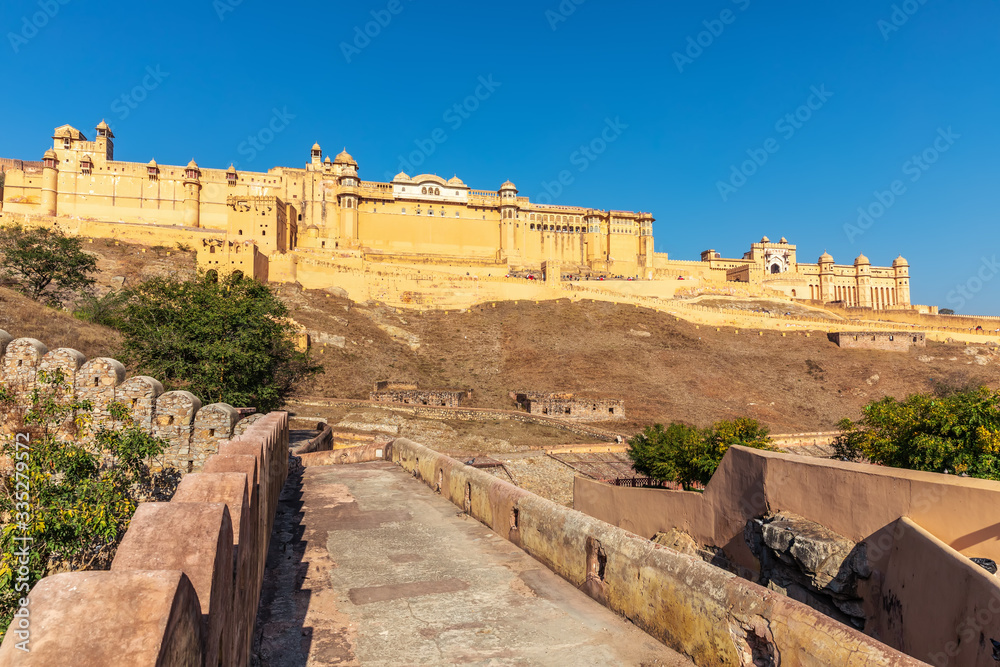 Famous Amber Fort in India, Jaipur, view from the Wall Of Amer