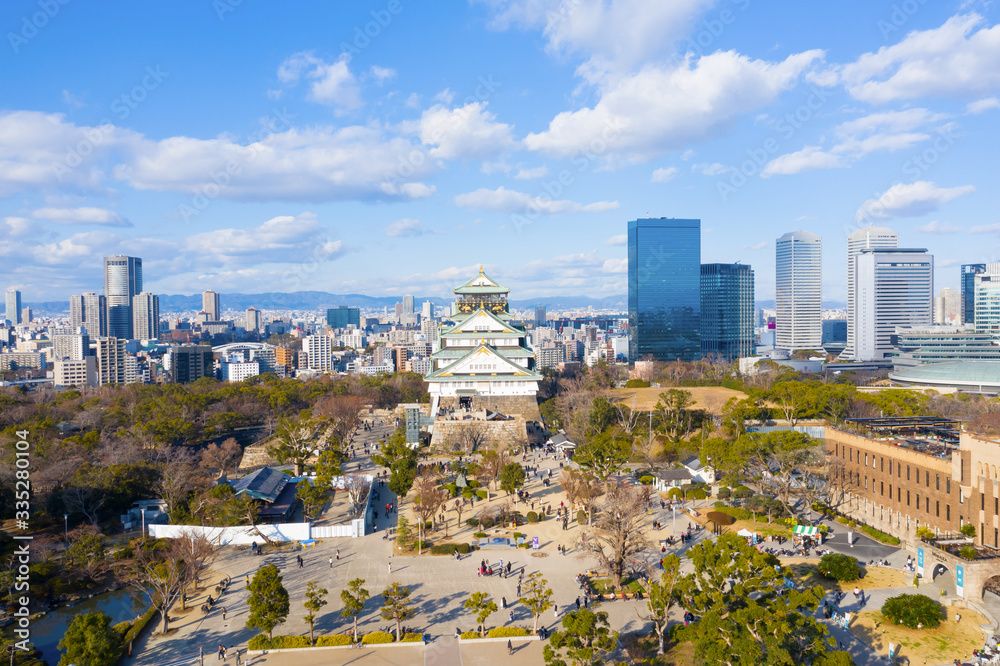 Aerial panoramic view of Osaka Castle