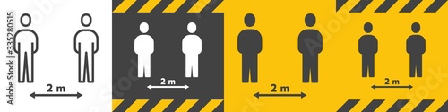 Bundle of Social Distancing Sign 2 metre (m.) or 6 Feet (ft.) To Stop Coronavirus 2019 or Covid-19 Spreading With Outline Line and Solid Glyph Icon. Modern Human People Design Vector. EPS 10.