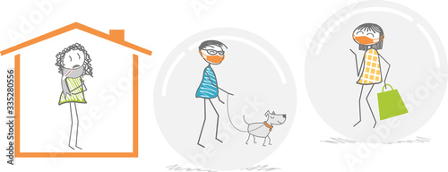 Illustration of the conditions of distancing between people to protect themselves from the virus