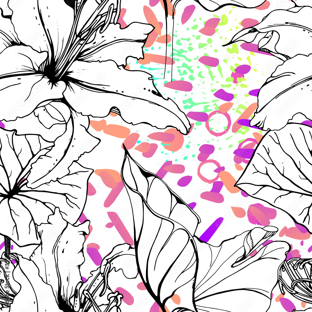 Fototapeta Artistic Floral Seamless Pattern. Vector print