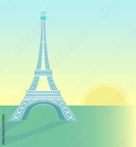 Eiffel tower in vintage style. Paris  france. City skyline silhouette illustration. Capital architecture illustration.