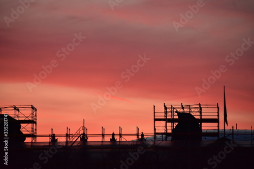 Industrial scene in Museum Island as the sun sets in Berlin Germany © Andrew